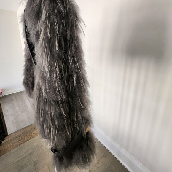 Maxa Mara Grey Fur Jacket With Leather Size Small - Picture 8 of 10